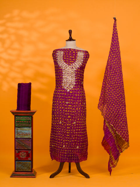 KcPc Latest Art Silk Bandhani Gharchola With Gota patti Stone Work Suit KML