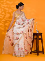 Kashida work saree in flower thread embroidery 