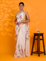 Kashida work saree in flower thread embroidery 
