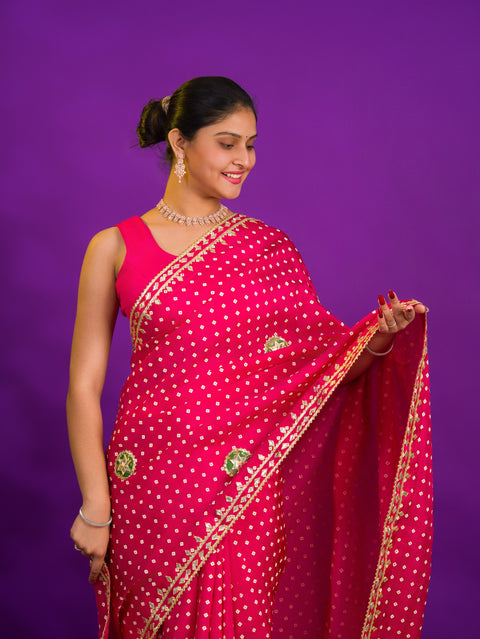 Bandhani Style Saree With Traditional Wear