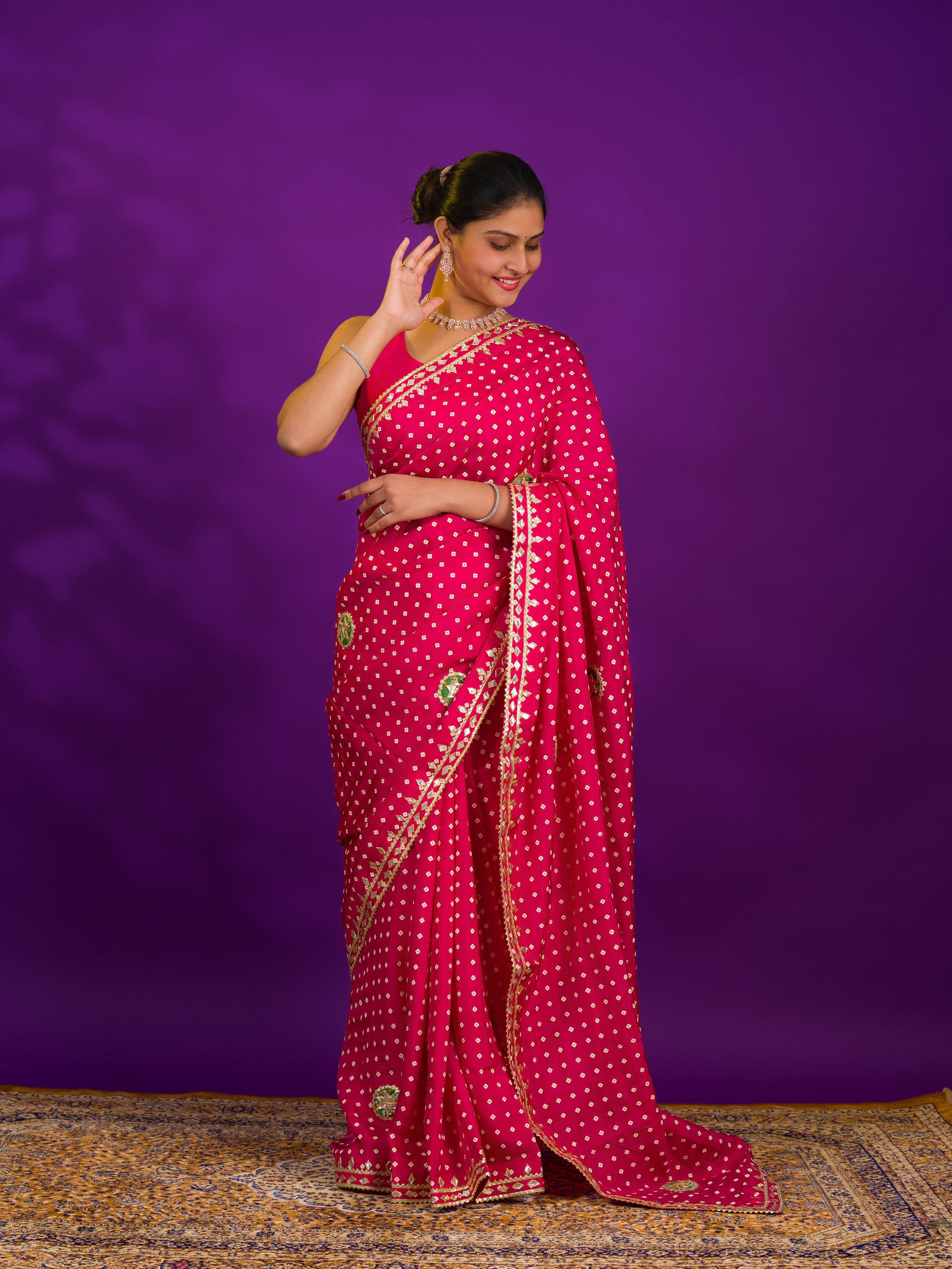 Bandhani Style Saree With Traditional Wear