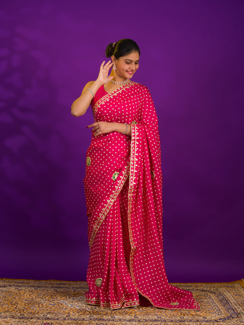 Bandhani Style Saree With Traditional Wear
