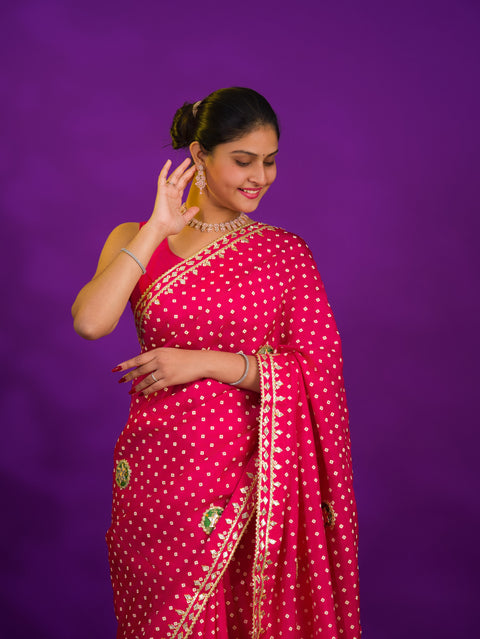 Bandhani Style Saree With Traditional Wear