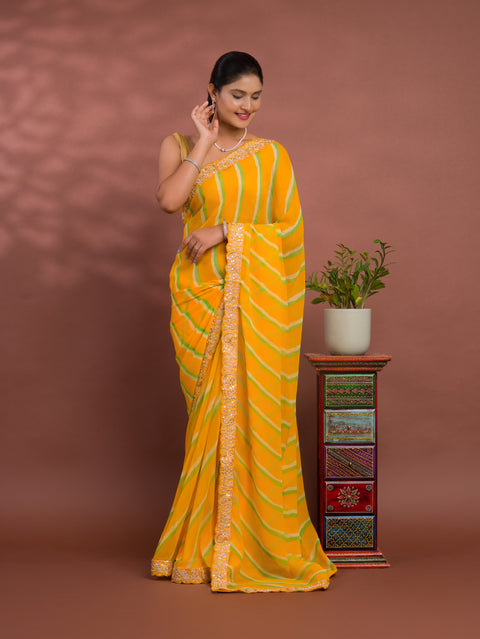 KcPc Latest New Chiffon Leheriya Style With Embroidery Border Work Saree STL
