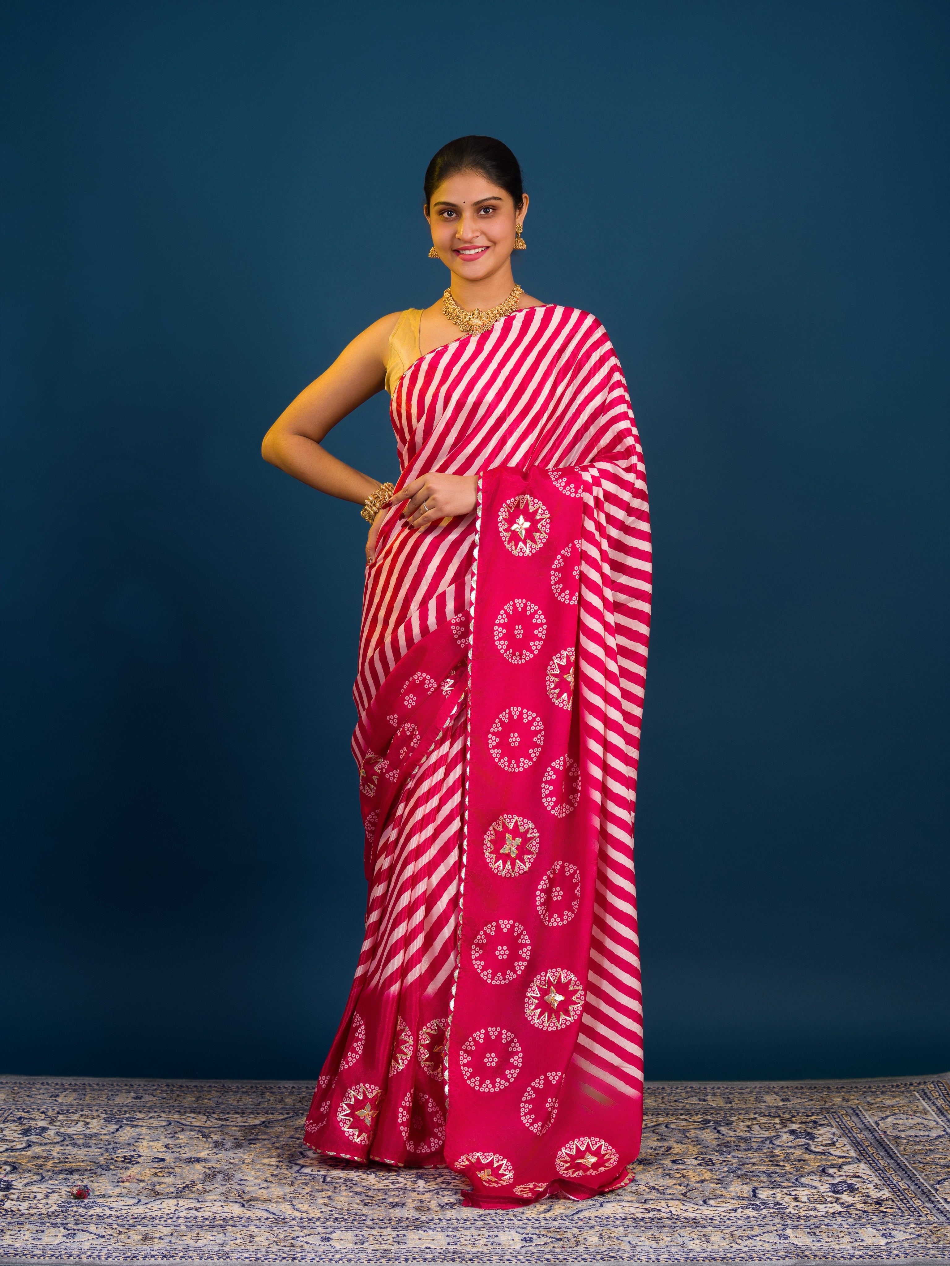 KcPc New Chinon Silk Leheriya Saree with Exquisite Gotapatti Work Festive Elegance SWA