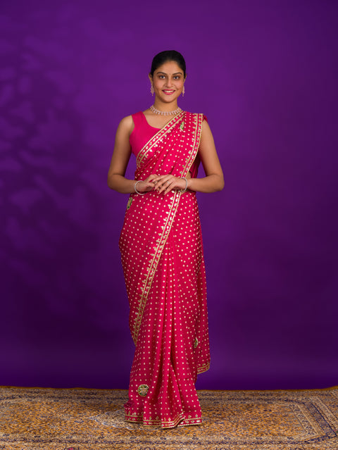 Bandhani Style Saree With Traditional Wear