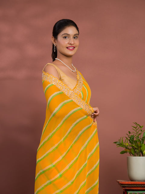 KcPc Latest New Chiffon Leheriya Style With Embroidery Border Work Saree STL