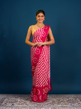 KcPc New Chinon Silk Leheriya Saree with Exquisite Gotapatti Work Festive Elegance SWA