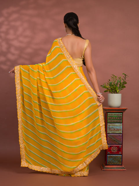 KcPc Latest New Chiffon Leheriya Style With Embroidery Border Work Saree STL