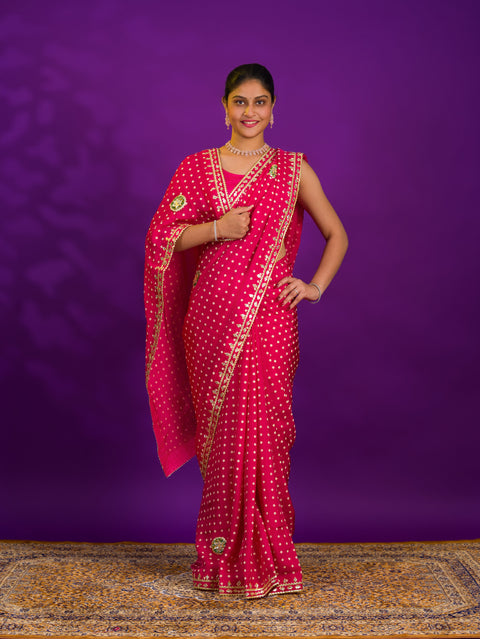 Bandhani Style Saree With Traditional Wear