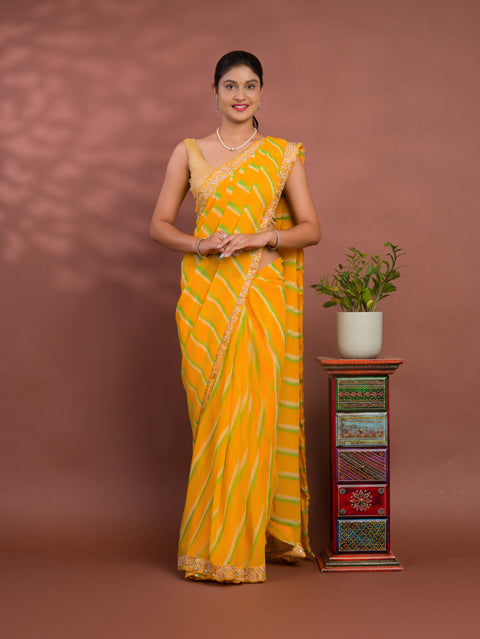 KcPc Latest New Chiffon Leheriya Style With Embroidery Border Work Saree STL