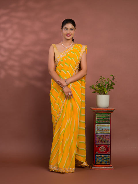 KcPc Latest New Chiffon Leheriya Style With Embroidery Border Work Saree STL