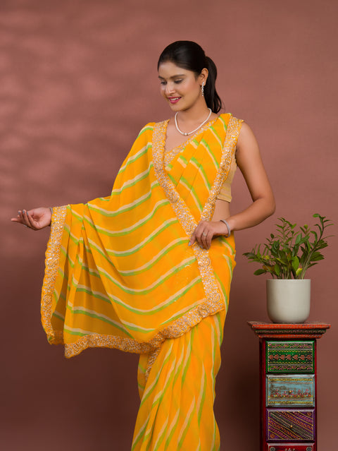 KcPc Latest New Chiffon Leheriya Style With Embroidery Border Work Saree STL