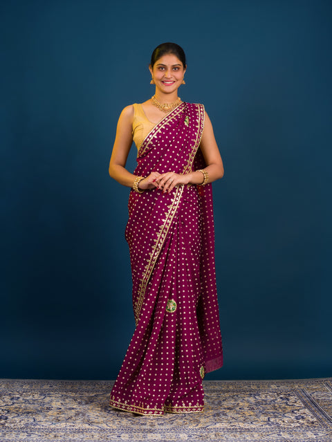 KcPc New Modal silk Bandhani With Kachha Gotapatti work Saree VK