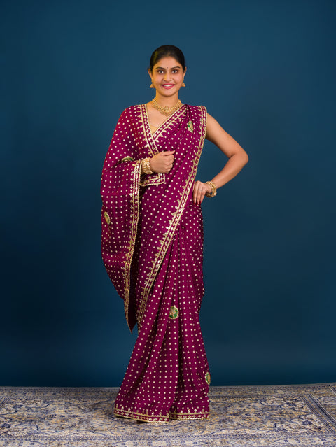 KcPc New Modal silk Bandhani With Kachha Gotapatti work Saree VK
