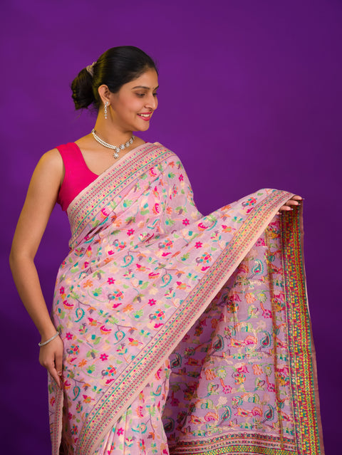 By New Pashmina Cotton Silk Kashmiri Style Party wear Saree