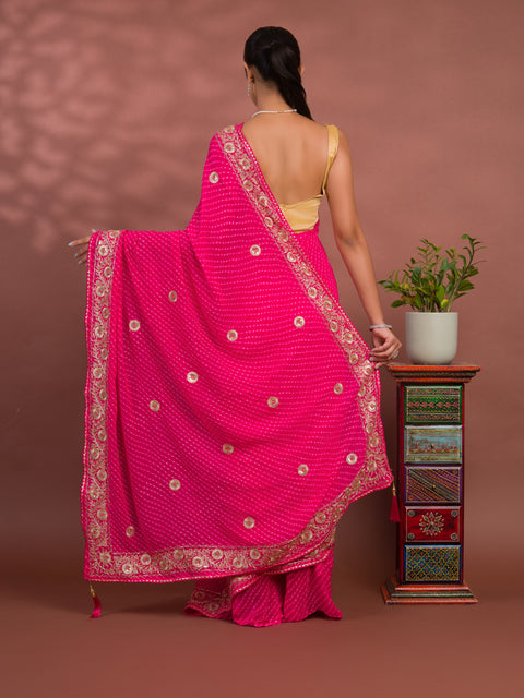 KcPc New Latest Chiffon  Leheriya Style With Cutdana Embroidery Work Saree SWA