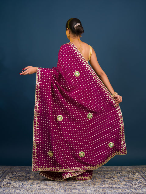 KcPc New Modal silk Bandhani With Kachha Gotapatti work Saree VK