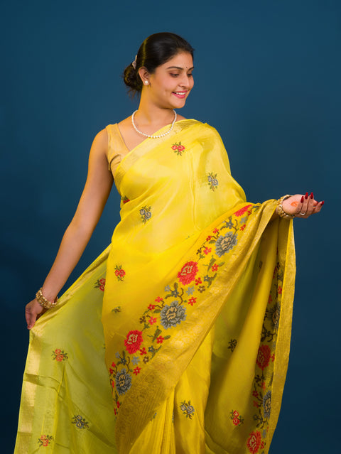 By New Munga Silk Embroidery style With Karosiya Hand Work Saree