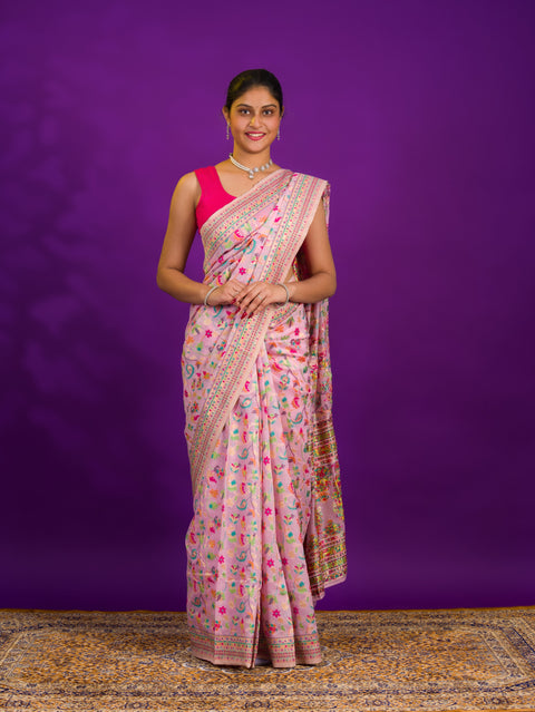 By New Pashmina Cotton Silk Kashmiri Style Party wear Saree