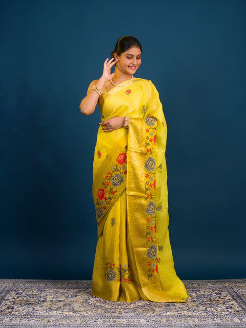 By New Munga Silk Embroidery style With Karosiya Hand Work Saree