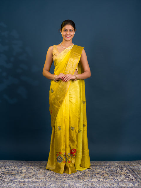 By New Munga Silk Embroidery style With Karosiya Hand Work Saree