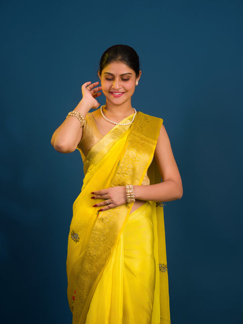 By New Munga Silk Embroidery style With Karosiya Hand Work Saree