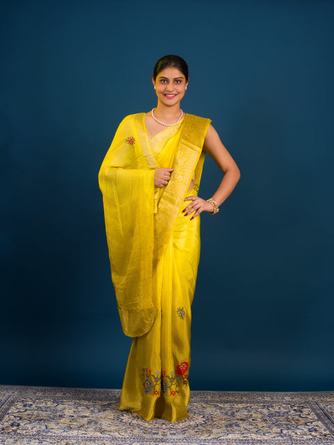 By New Munga Silk Embroidery style With Karosiya Hand Work Saree