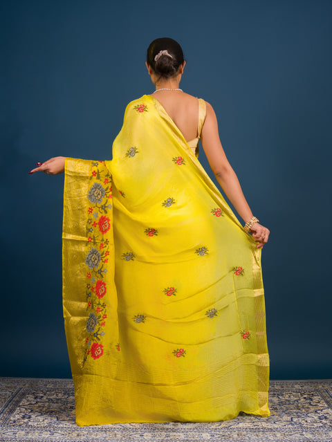 By New Munga Silk Embroidery style With Karosiya Hand Work Saree