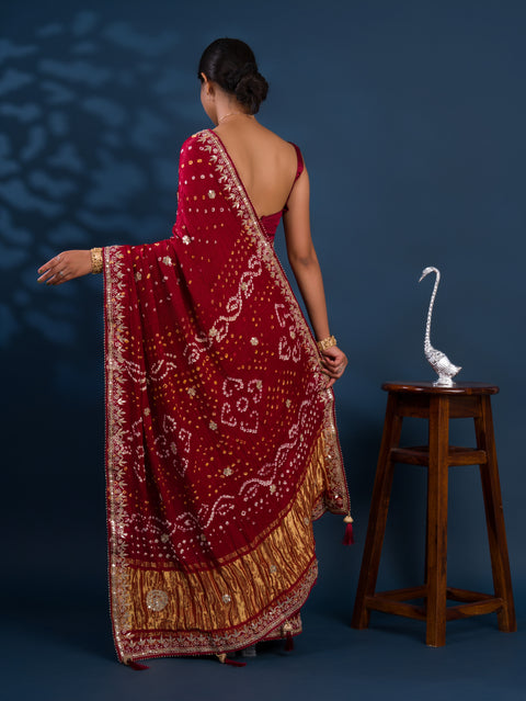 KcPc Modal Gaji Silk Bandhej Gotapatti Work Saree  AMT
