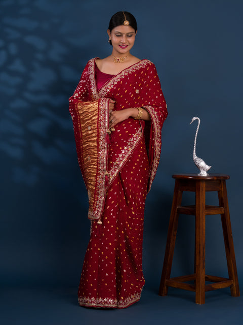 KcPc Modal Gaji Silk Bandhej Gotapatti Work Saree  AMT