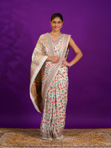 Pashmina Cotton Silk Kashmiri Style Party wear Saree in off white colour