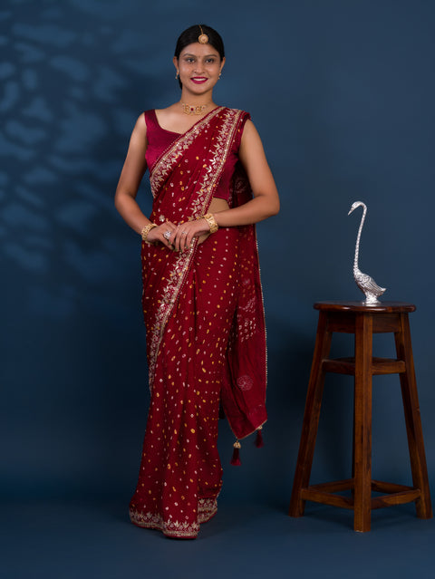 KcPc Modal Gaji Silk Bandhej Gotapatti Work Saree  AMT