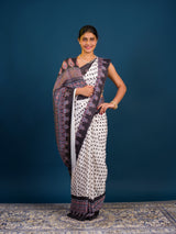KcPc New LatestCreap Silk Bandhani with Ajrakh Style With Office Wear Saree ASH