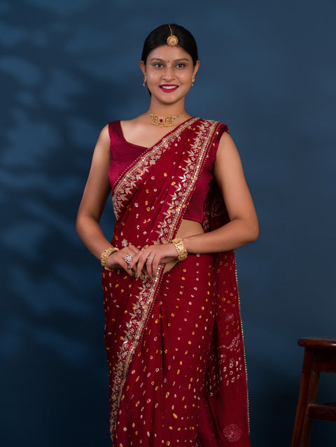 KcPc Modal Gaji Silk Bandhej Gotapatti Work Saree  AMT