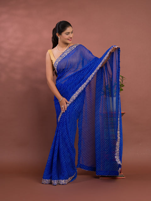 KcPc New Latest Chiffon Leheriya Style With Embroidery Border Work Saree STL