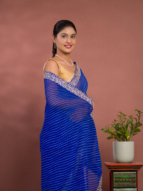 KcPc New Latest Chiffon Leheriya Style With Embroidery Border Work Saree STL