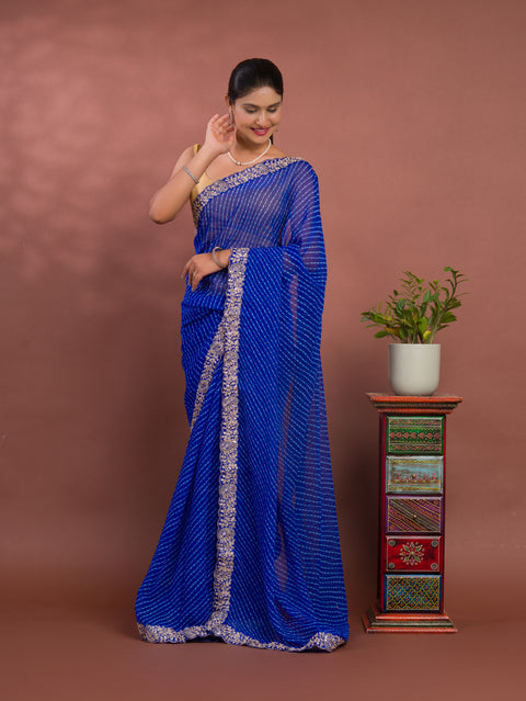 KcPc New Latest Chiffon Leheriya Style With Embroidery Border Work Saree STL