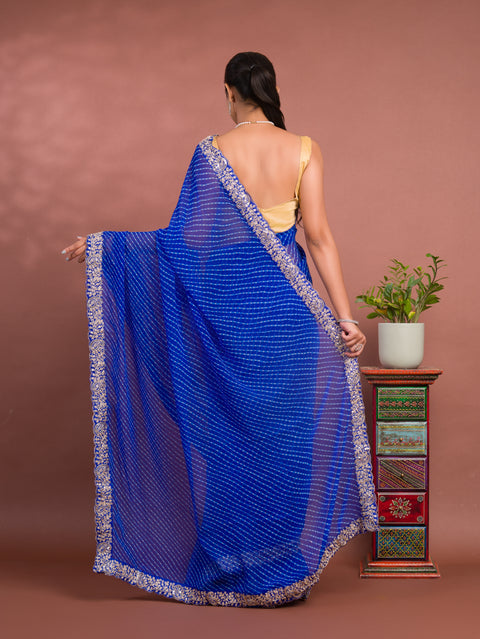 KcPc New Latest Chiffon Leheriya Style With Embroidery Border Work Saree STL