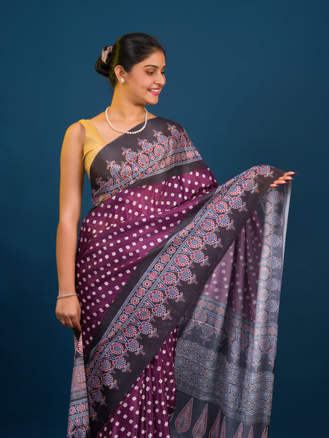 Silk Bandhani in Ajrakh Style With Office Wear Saree