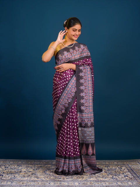 Silk Bandhani in Ajrakh Style With Office Wear Saree