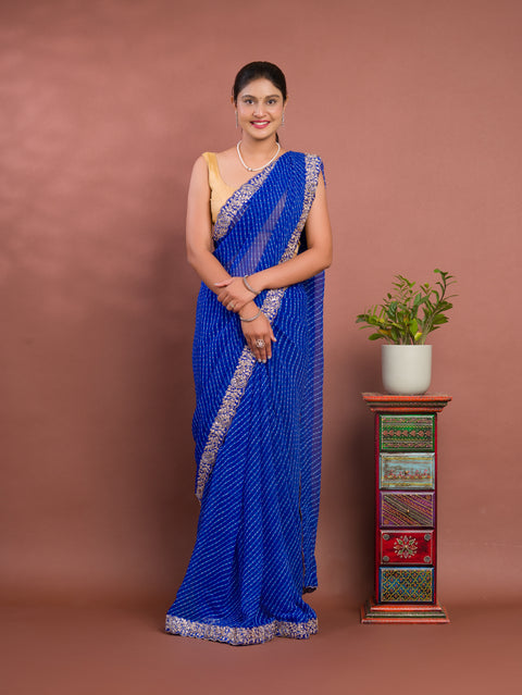 KcPc New Latest Chiffon Leheriya Style With Embroidery Border Work Saree STL