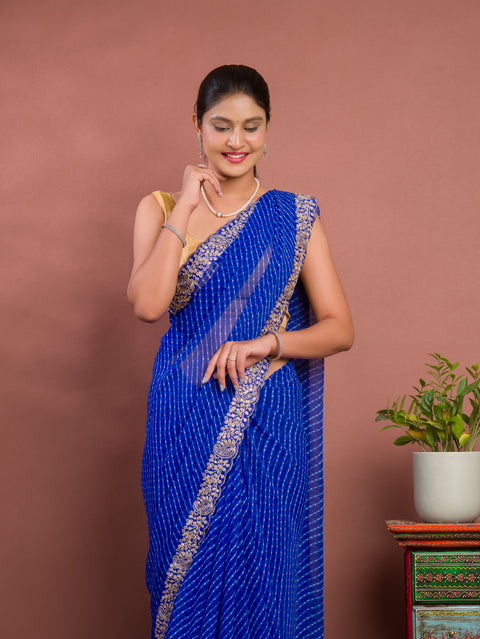 KcPc New Latest Chiffon Leheriya Style With Embroidery Border Work Saree STL