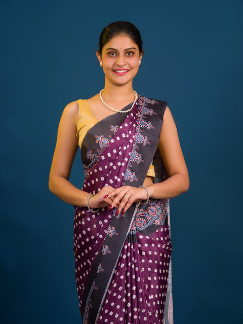 Silk Bandhani in Ajrakh Style With Office Wear Saree