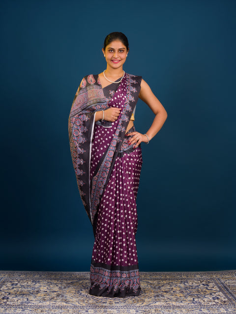 Silk Bandhani in Ajrakh Style With Office Wear Saree