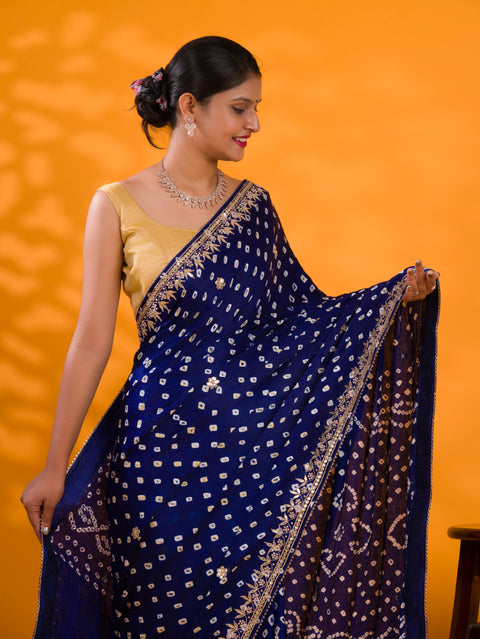 KcPc  New Modal Gaji Silk Bandhej Gotapatti Work Saree  AMT