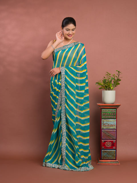 KcPc New Beautiful Chiffon Leheriya Style With Embroidery Border Work Saree STL