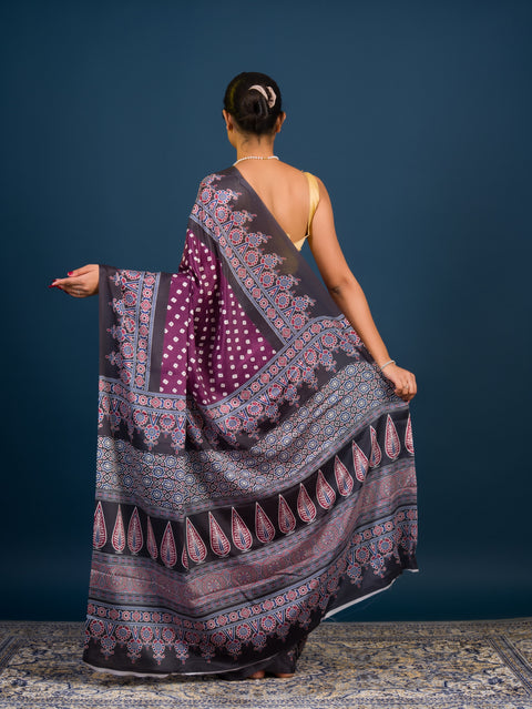 Silk Bandhani in Ajrakh Style With Office Wear Saree