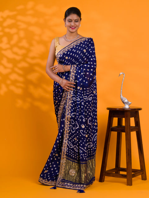KcPc  New Modal Gaji Silk Bandhej Gotapatti Work Saree  AMT