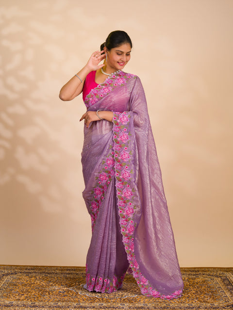 By New Crush tissue silk Bollywood Style with Kashida work saree 